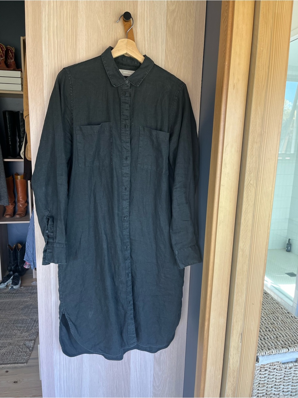 Everlane Black Long Sleeve Button-Down Shirt Dress